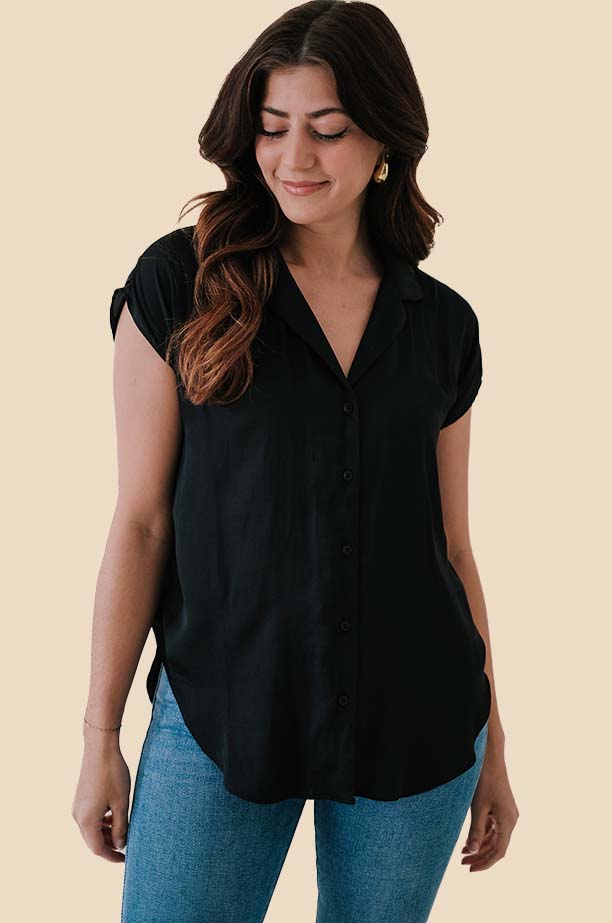 Miou Muse Tate Black Satin Buttoned Top (L)