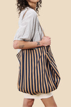FRNCH Camel Striped Shoulder Tote Bag