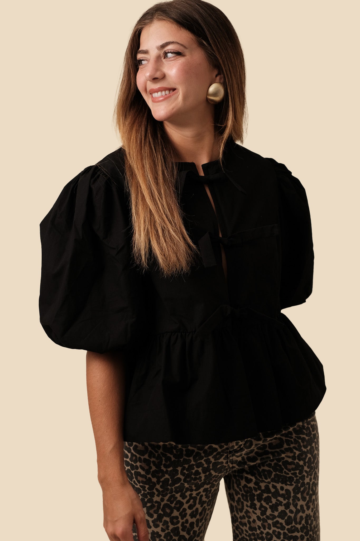Sofie the Label Cara Cotton Poplin Tie Top (Black) S