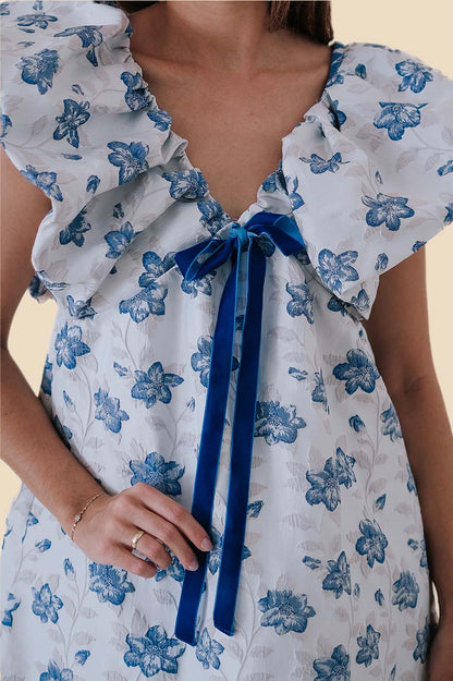 Margot Jacquard Velvet Bow Detail Mini Dress