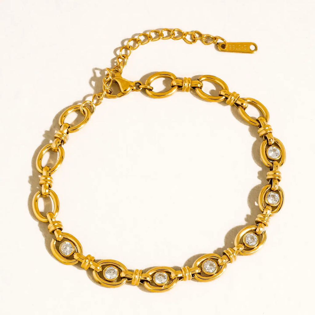 Xenon 18K Gold Non-Tarnish Cz Circle Link Bracelet