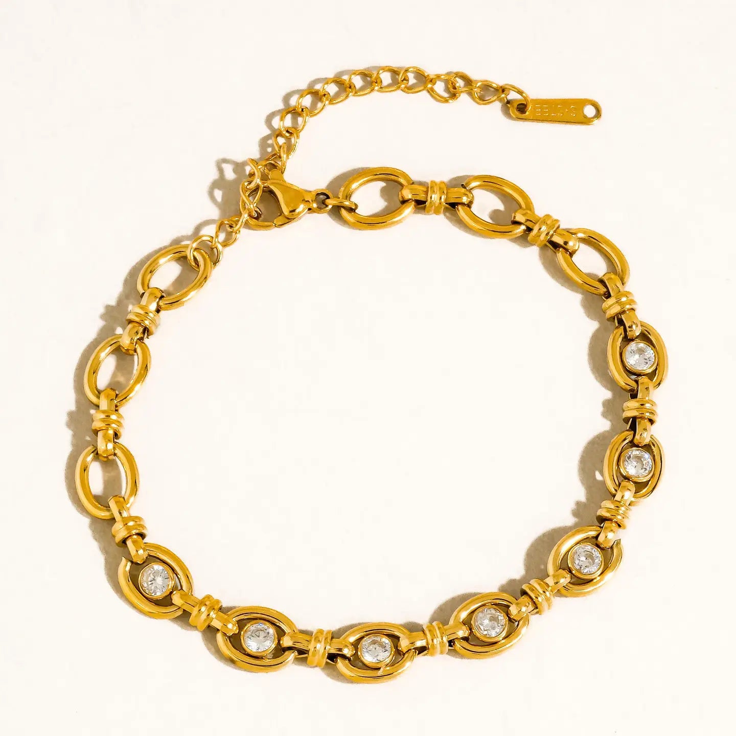 Xenon 18K Gold Non-Tarnish Cz Circle Link Bracelet