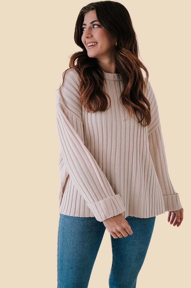 Winter Cream Wide Ribbed Sweater Top