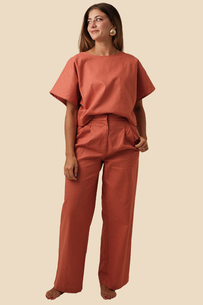 Lucy Paris Burnt Orange Joey Linen Pleated Pants