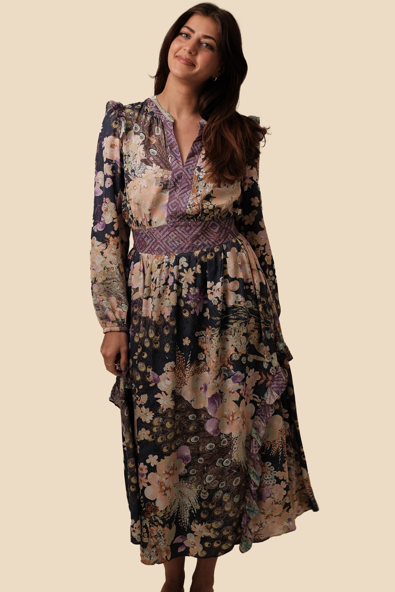 Current Air Emmaline Peacock Floral Midi Dress