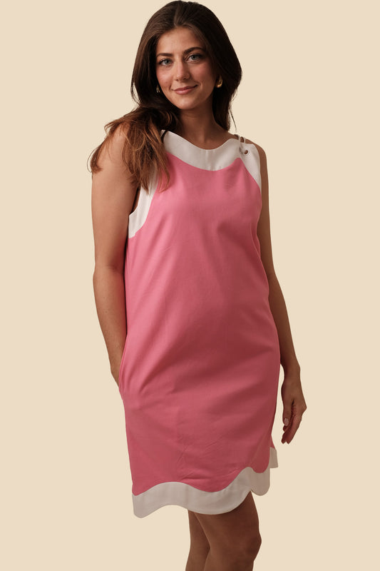 Aureum Hailey Pink Linen Wave Hem Mini Dress