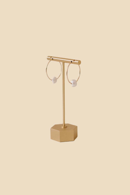 Drema Farmer Gold Pearl Hoop Earrings