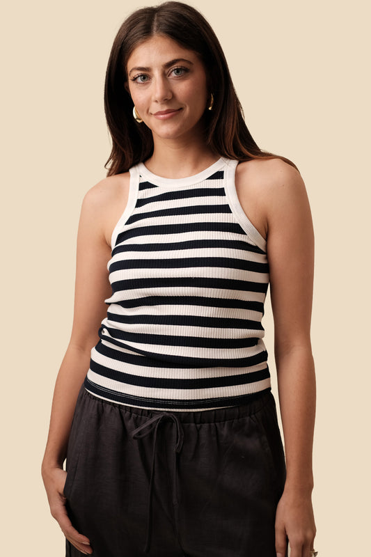 June Ribbed Striped Tank Top (White)