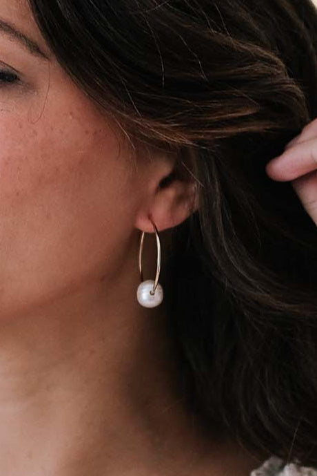 Drema Farmer Gold Pearl Hoop Earrings