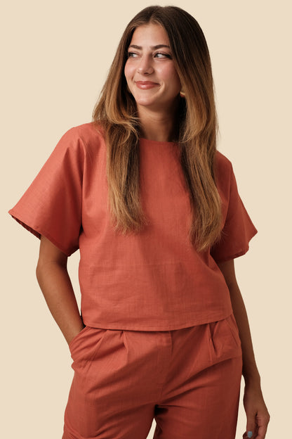 Lucy Paris Burnt Orange Joey Linen Crop Top
