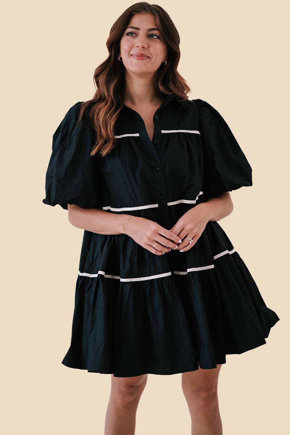 Aureum Julia Black Binding Contrast Stitch Mini Dress