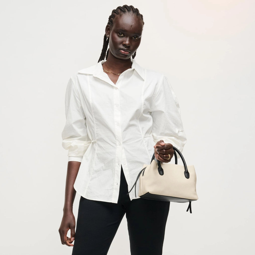 Logan Ivory Woven Top Handle Crossbody Bag