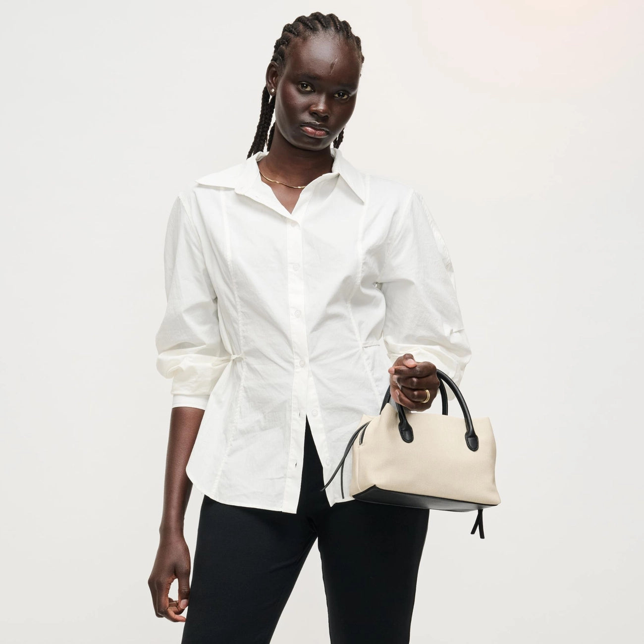 Logan Ivory Woven Top Handle Crossbody Bag