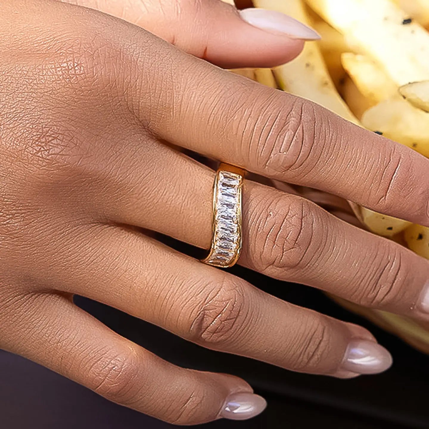 Calyxe 18K Gold Non-Tarnish Cz Baguette Band Ring