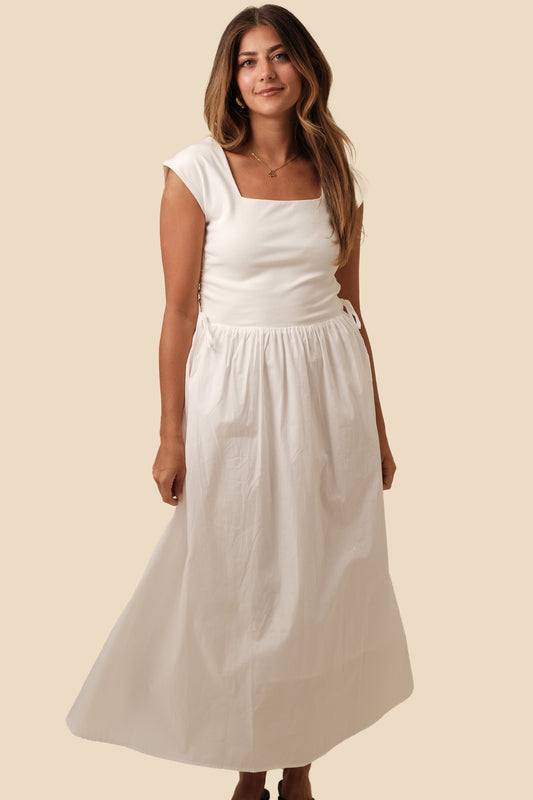 Sofie the Label Zella White Cap Sleeve Tie Waist Midi Dress (L)