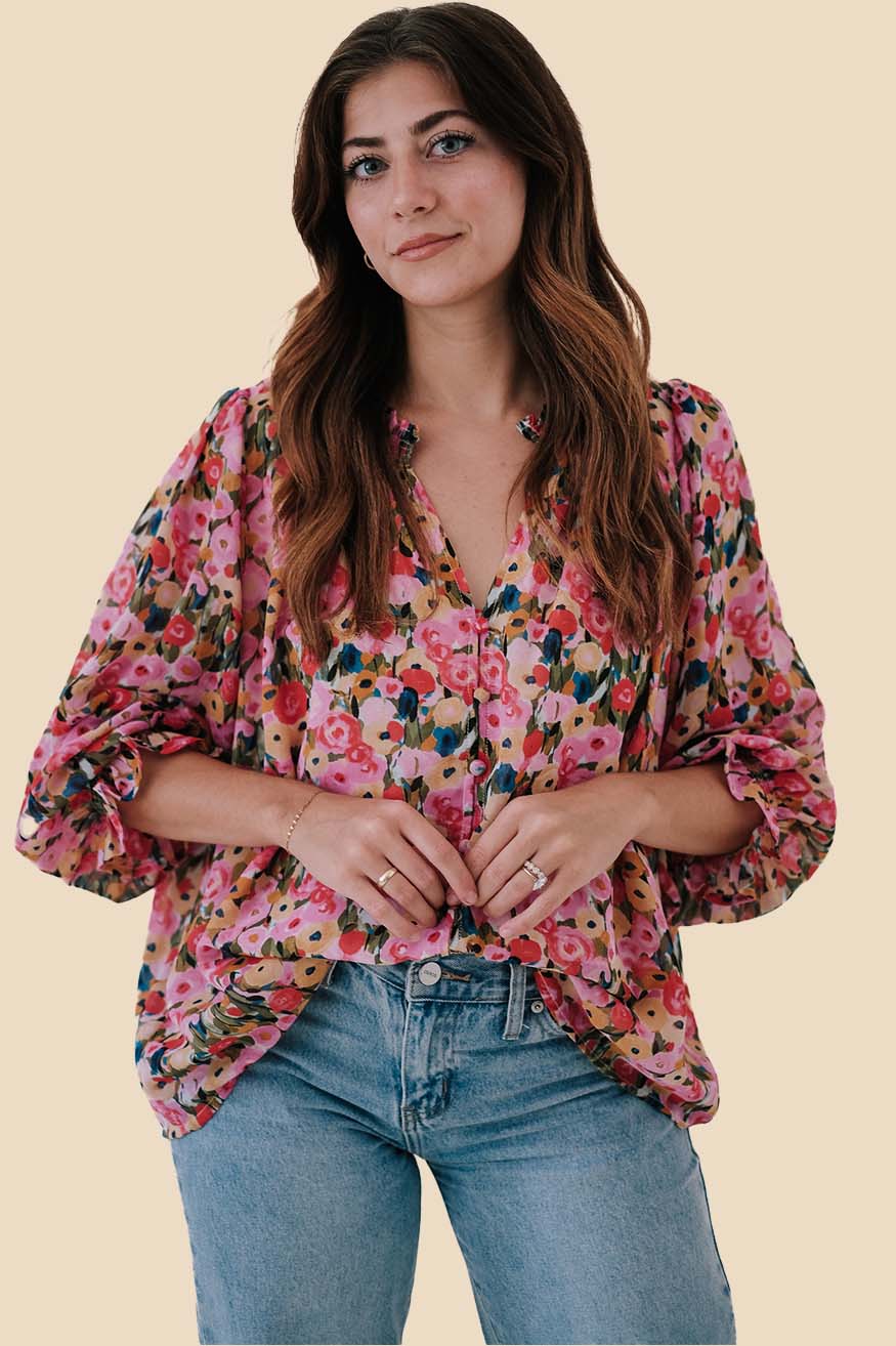 Logan Berry Floral Long Sleeve Buttoned Top