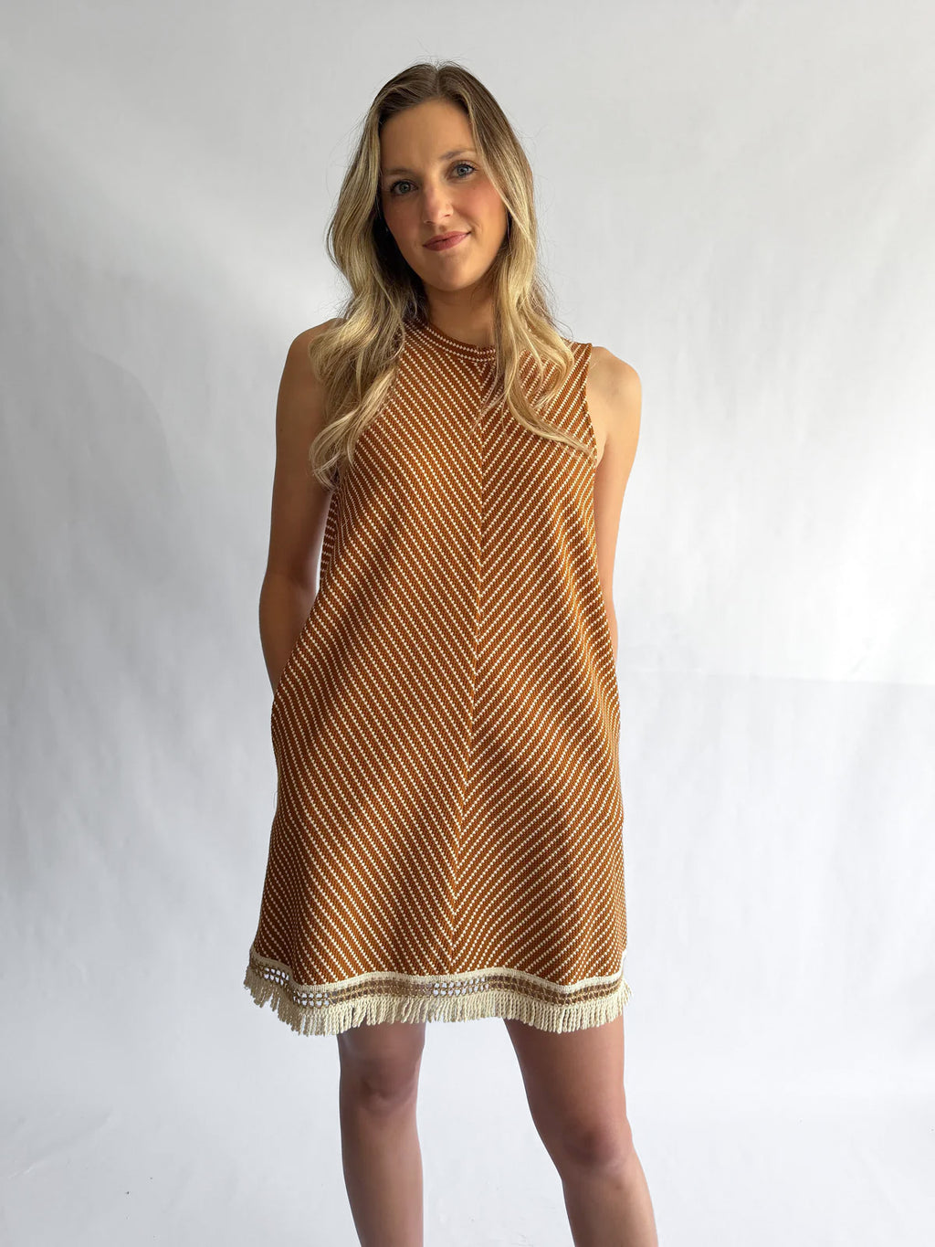 Maeve Rust Geometric Fringe Tank Mini Dress