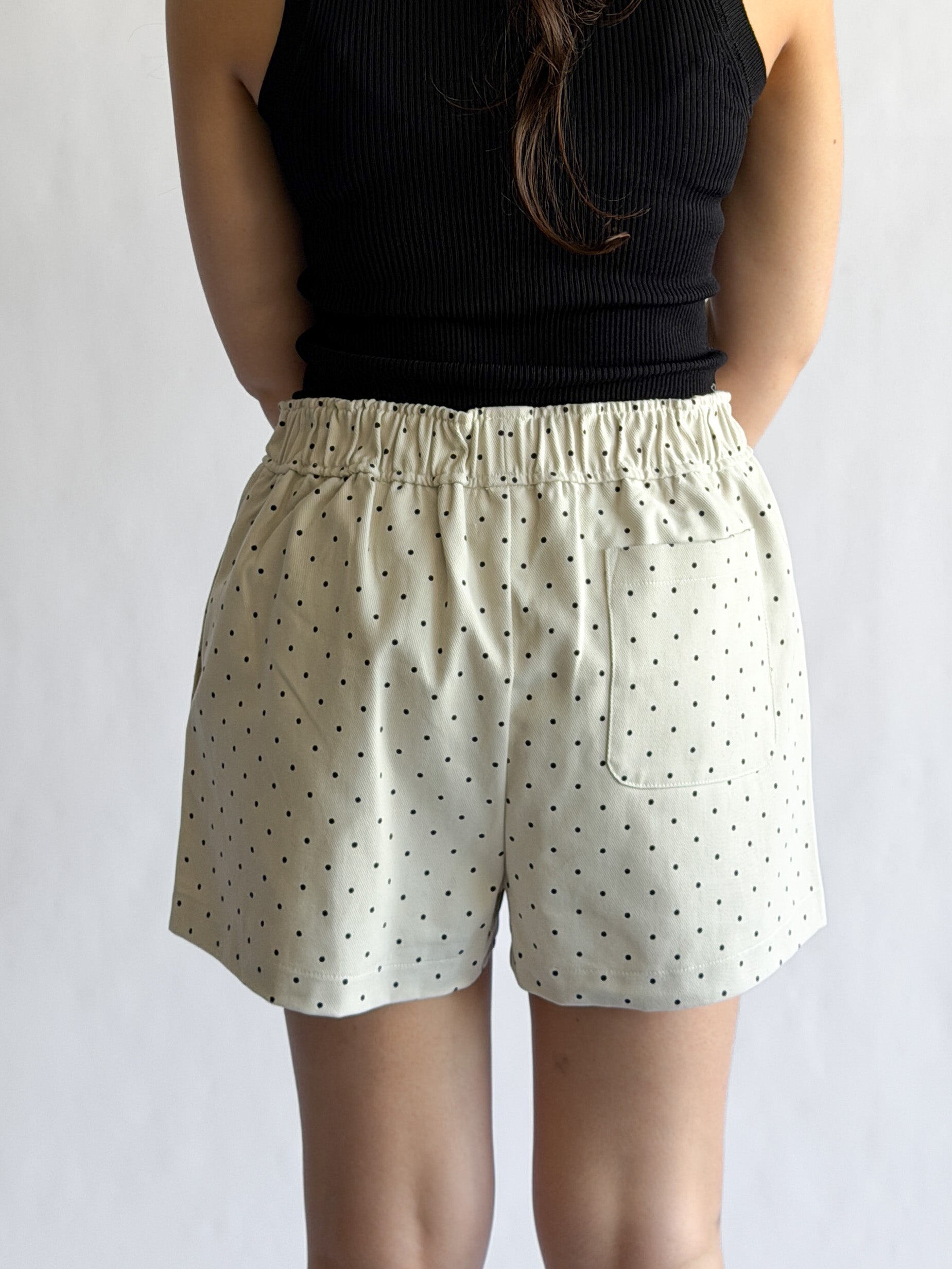 Things Between Noah Cream and Black Polka Dot Cotton Shorts