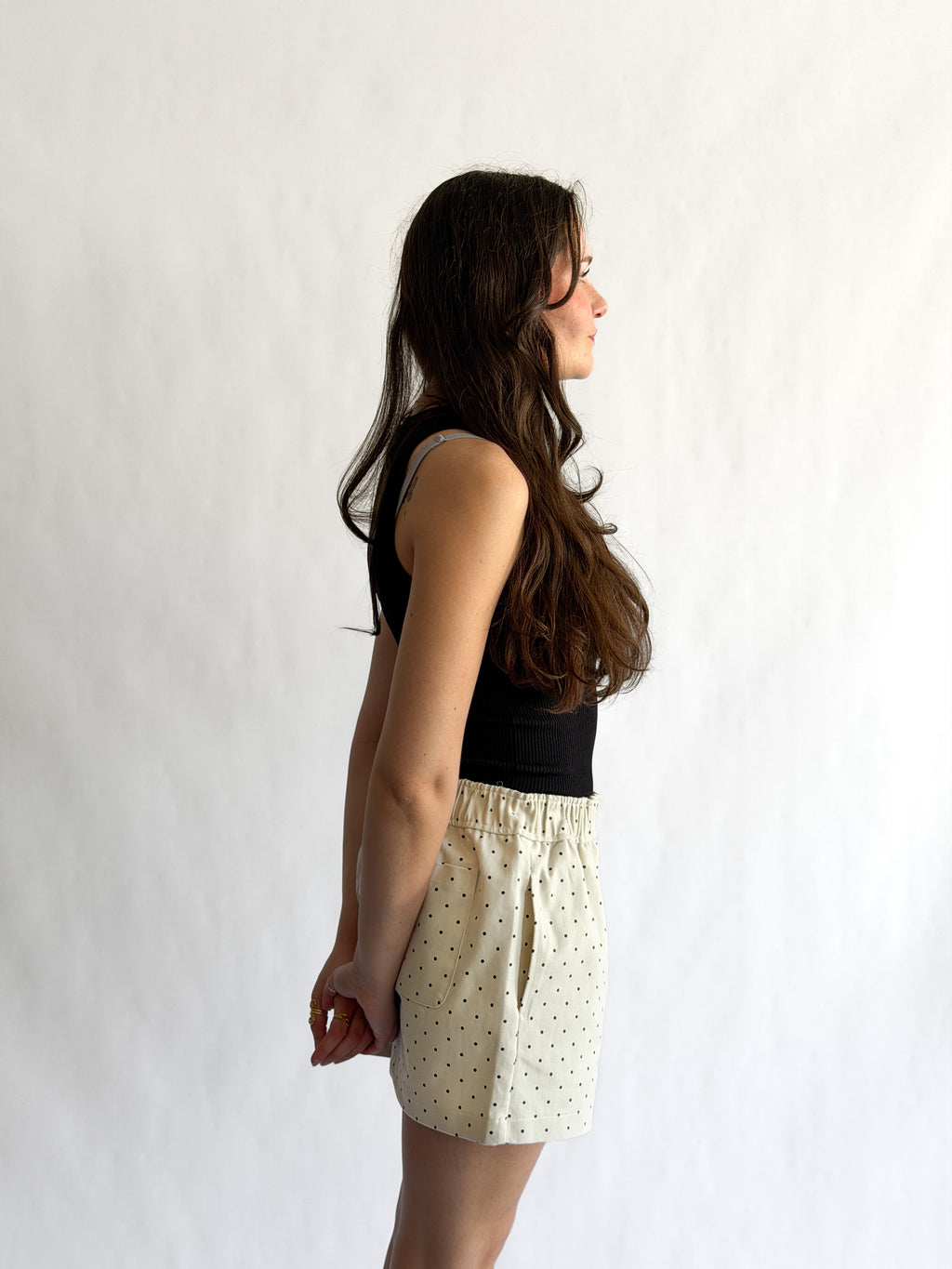 Things Between Noah Cream and Black Polka Dot Cotton Shorts