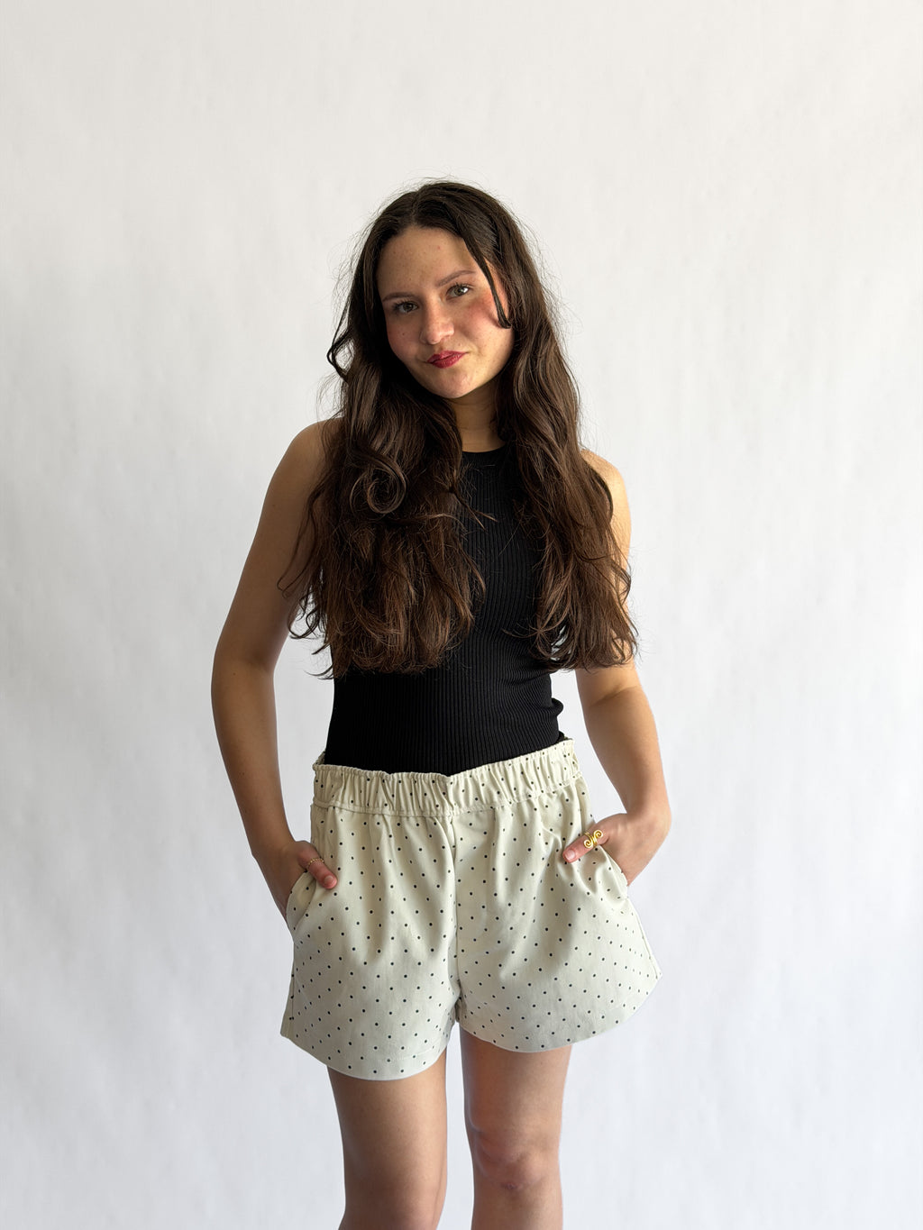 Things Between Noah Cream and Black Polka Dot Cotton Shorts