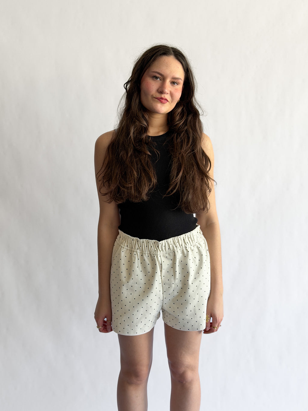 Things Between Noah Cream and Black Polka Dot Cotton Shorts