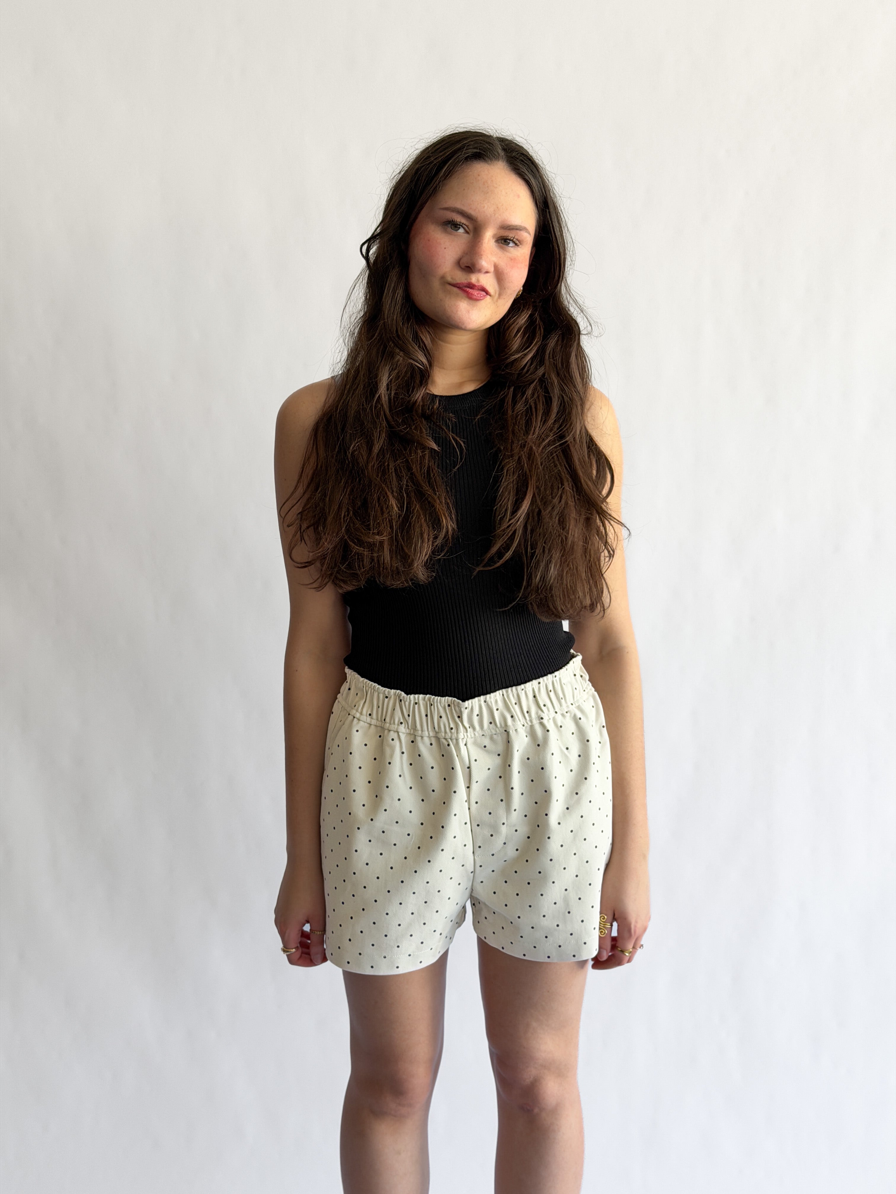 Things Between Noah Cream and Black Polka Dot Cotton Shorts
