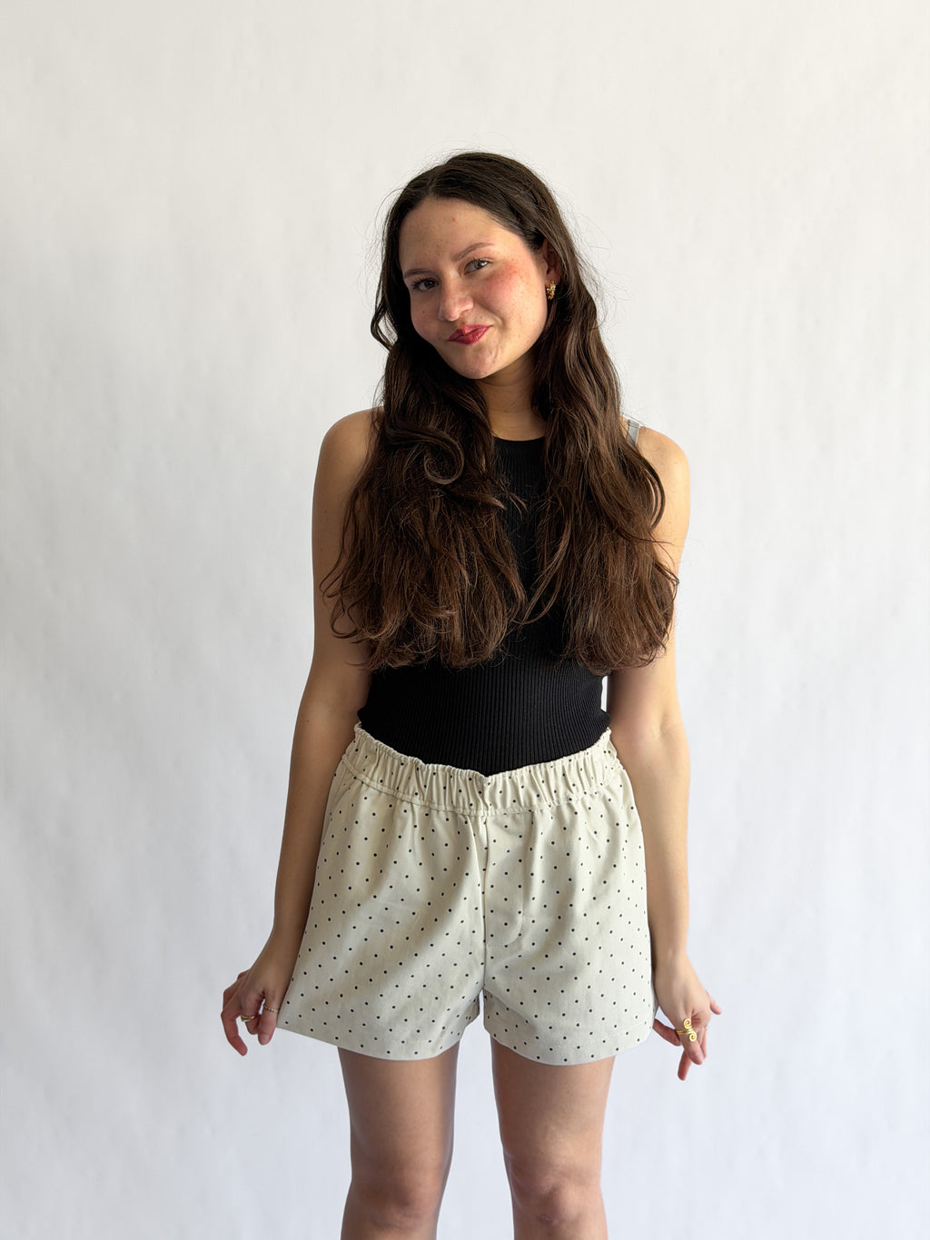 Things Between Noah Cream and Black Polka Dot Cotton Shorts