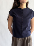 Things Between Nicole Knit Buttoned Short Sleeve Top (Navy)