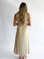 PINCH Melanie Oatmeal Linen Collared Tie Waist Maxi Dress