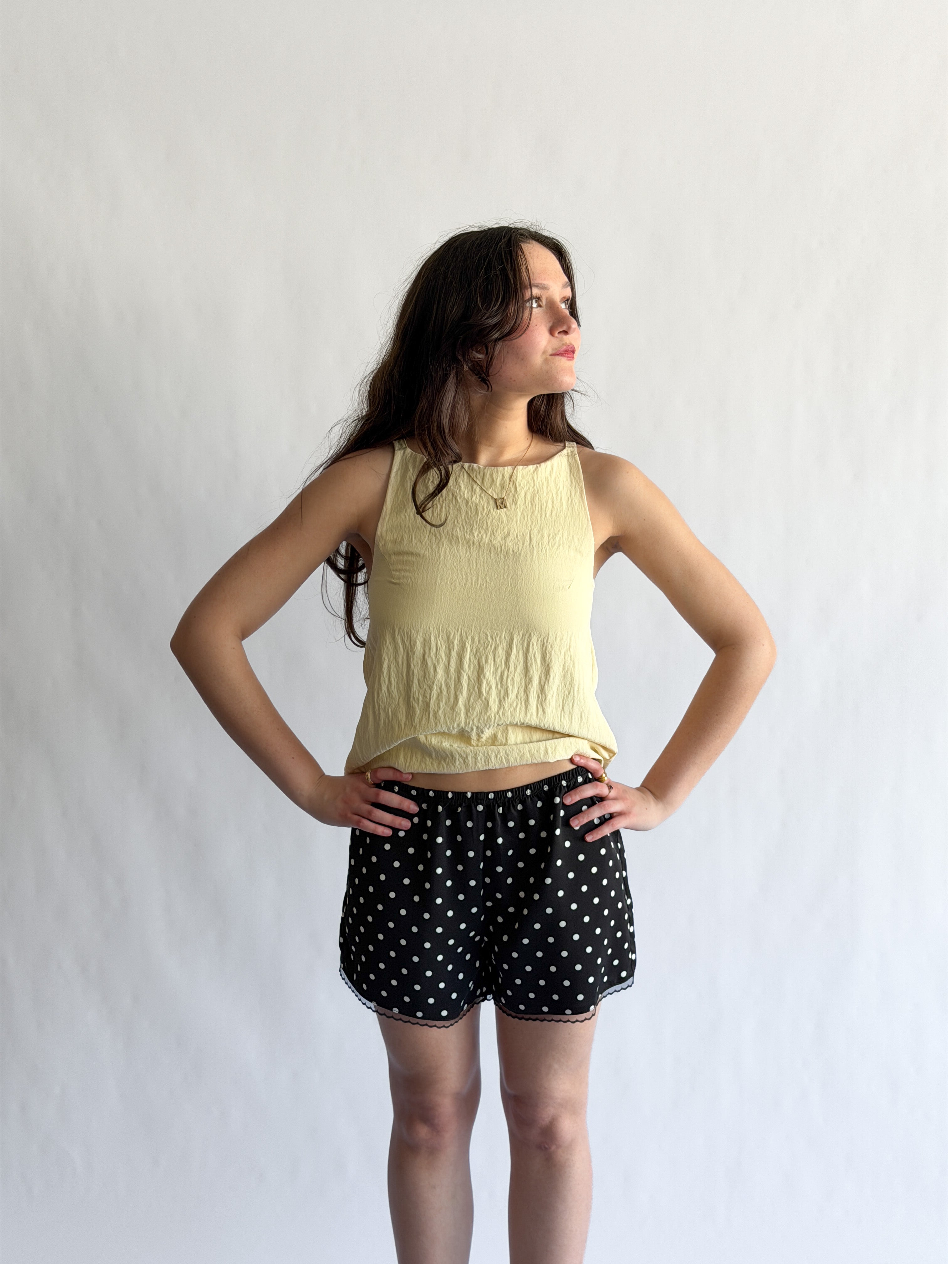Things Between Jayce Black Polka Dot Lace Trim Satin Shorts