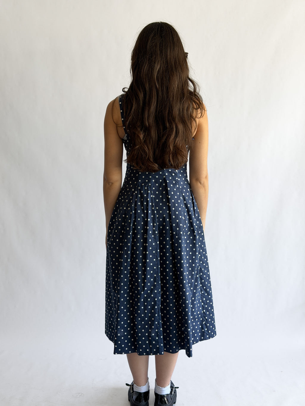 PINCH Noelle Navy Polka Dot Tank Midi Dress