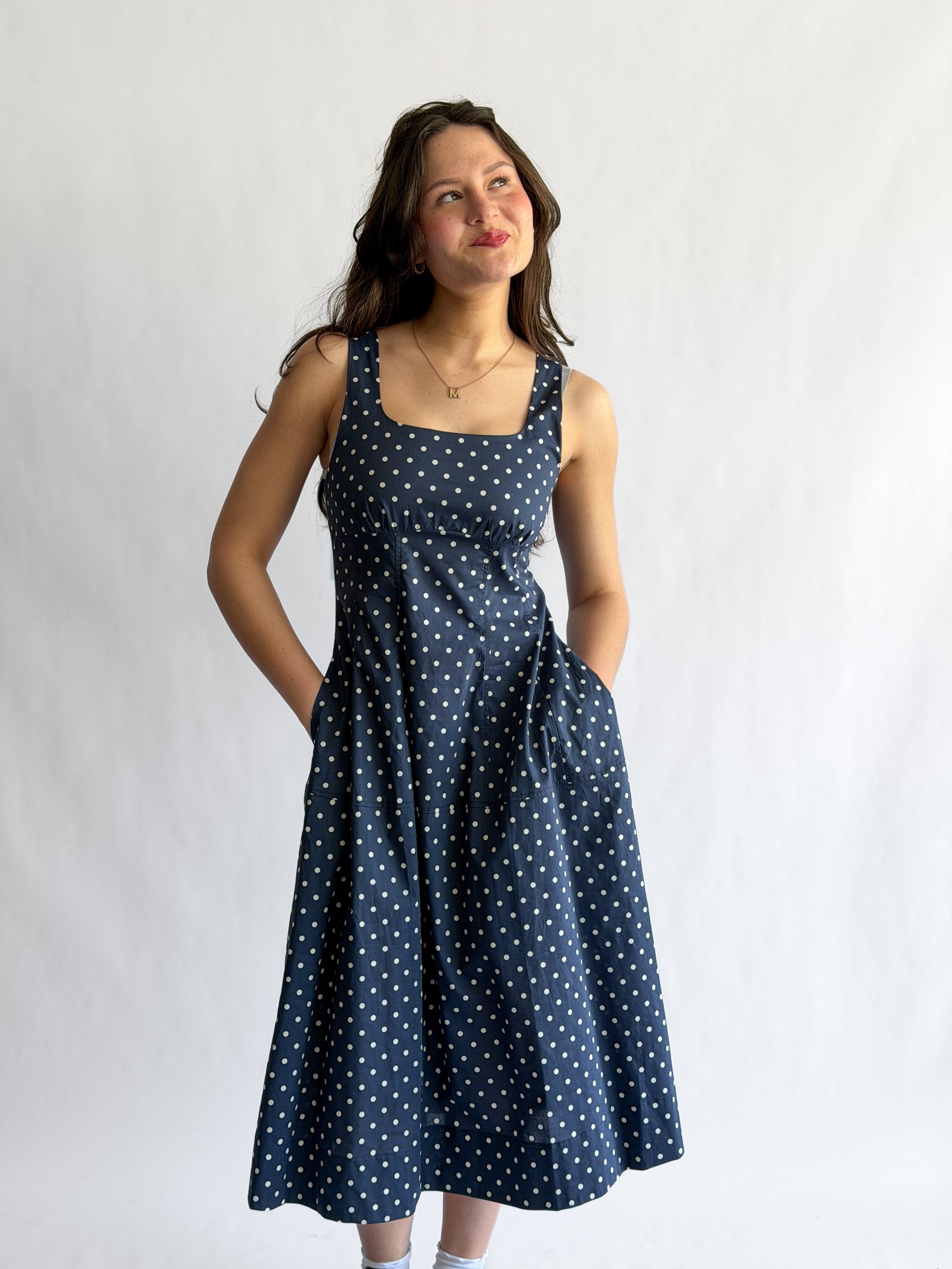 PINCH Noelle Navy Polka Dot Tank Midi Dress – Momni Boutique