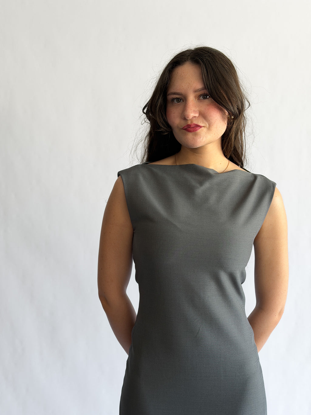 Nina Grey Tank Fitted Side Slit Midi Dress