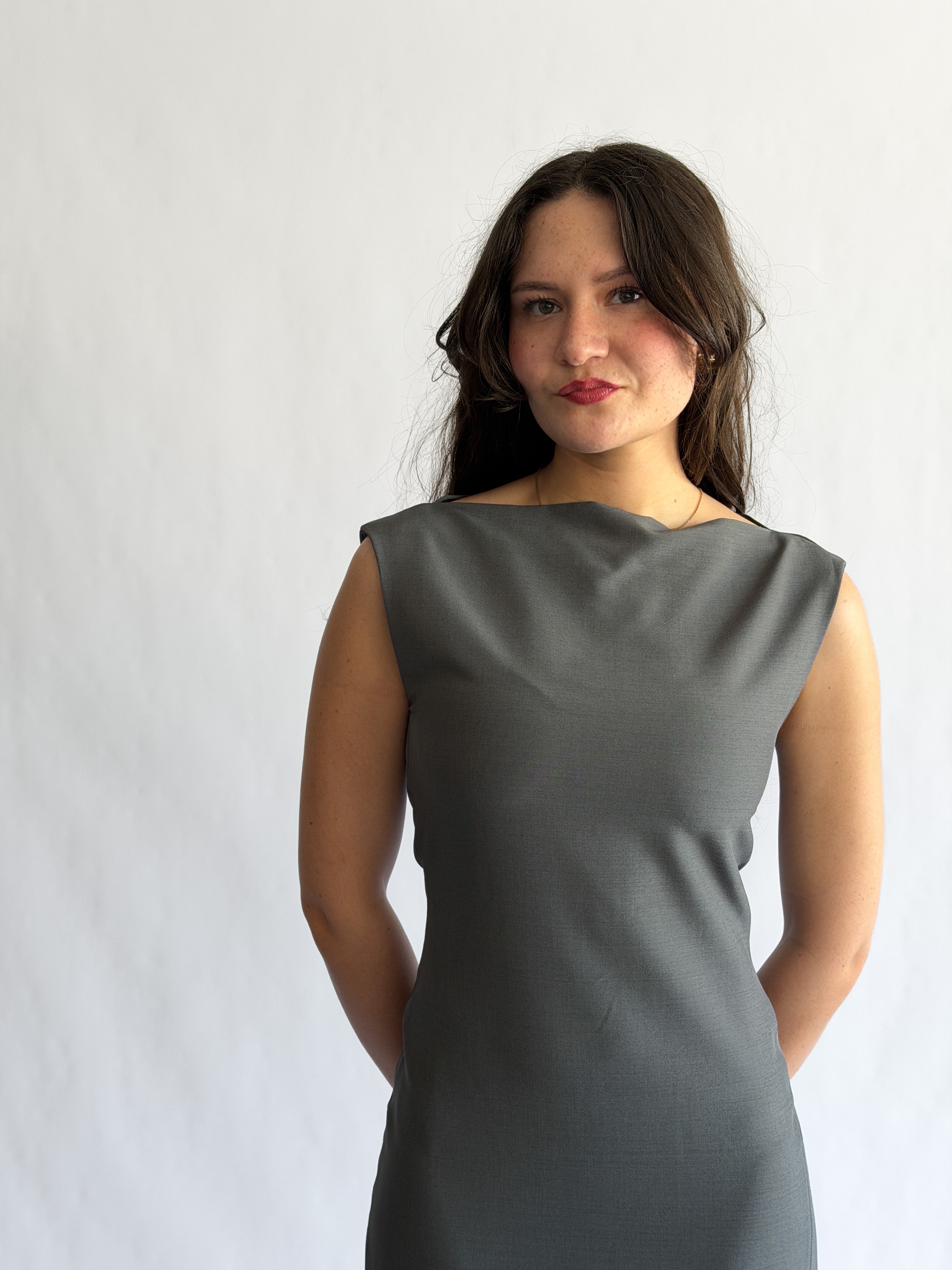 Nina Grey Tank Fitted Side Slit Midi Dress