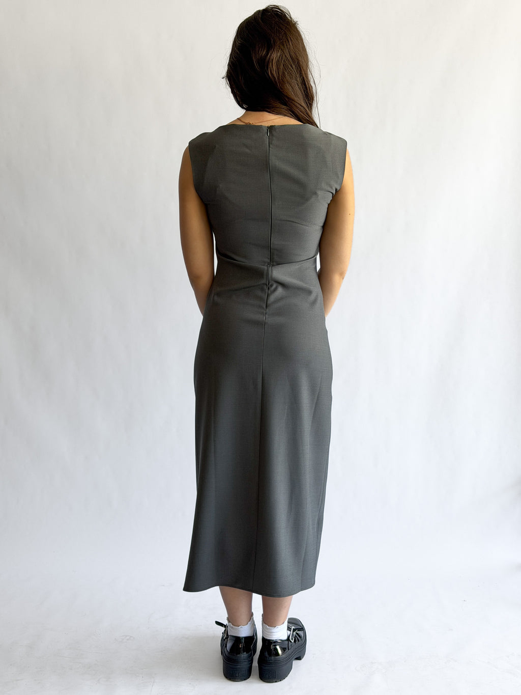 Nina Grey Tank Fitted Side Slit Midi Dress