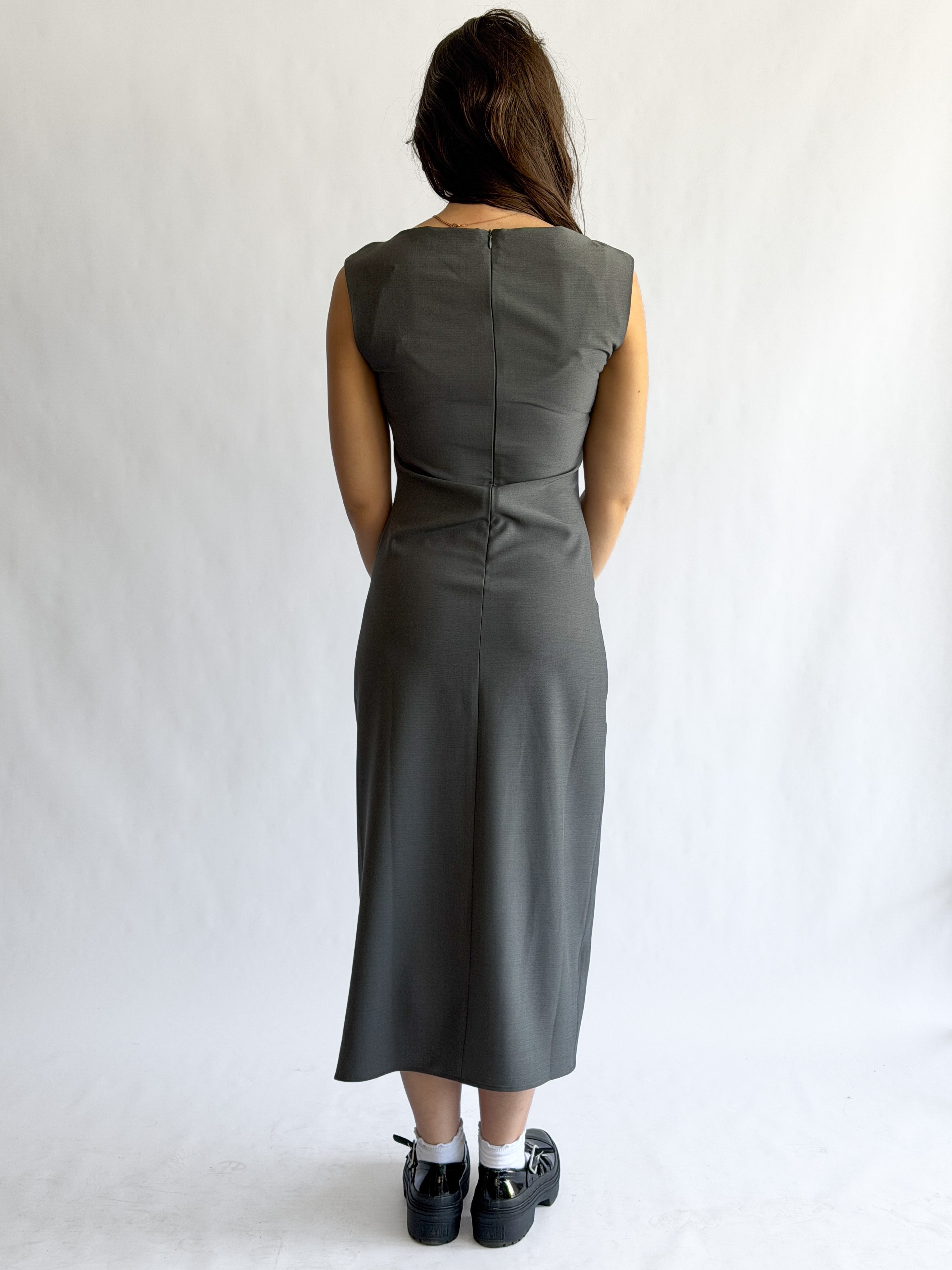 Nina Grey Tank Fitted Side Slit Midi Dress