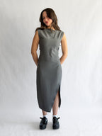 Nina Grey Tank Fitted Side Slit Midi Dress