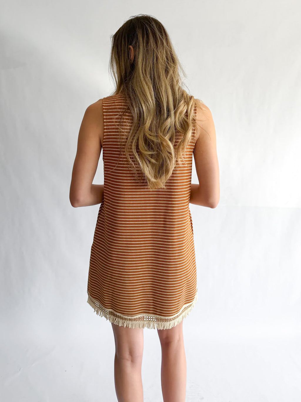 Maeve Rust Geometric Fringe Tank Mini Dress