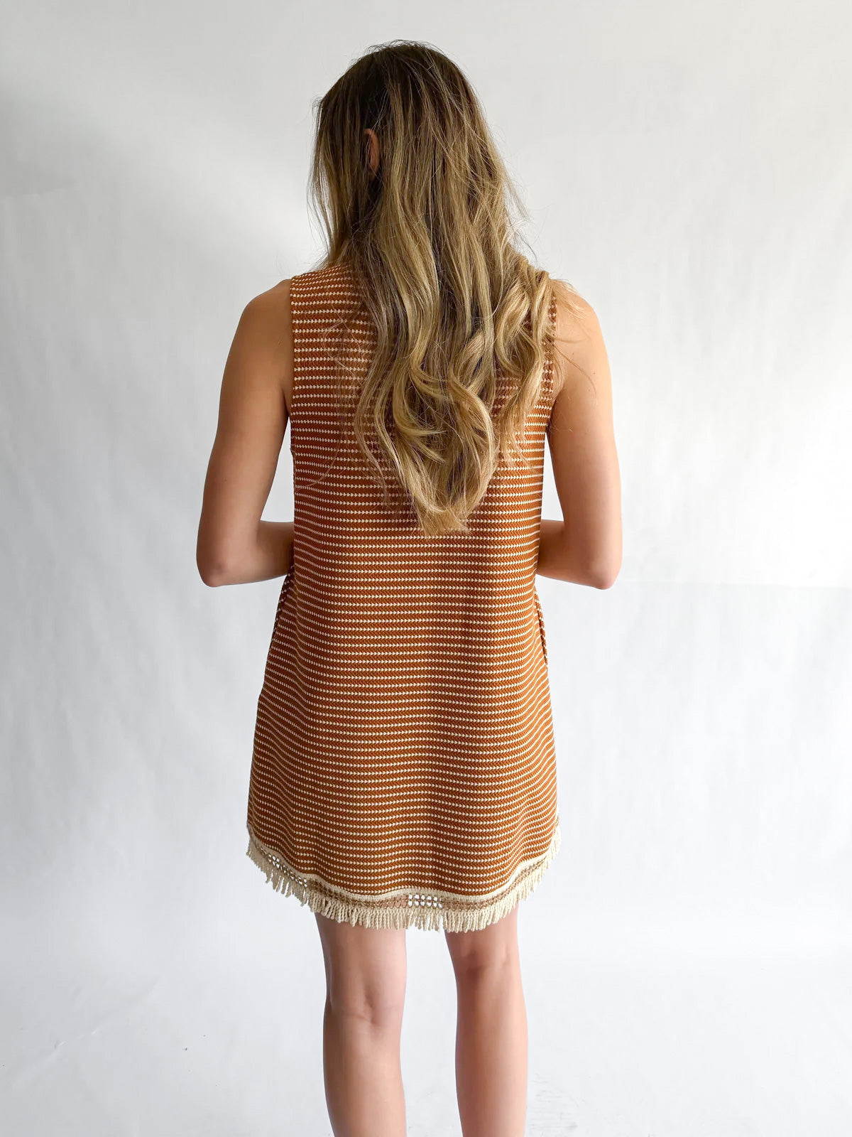 Maeve Rust Geometric Fringe Tank Mini Dress