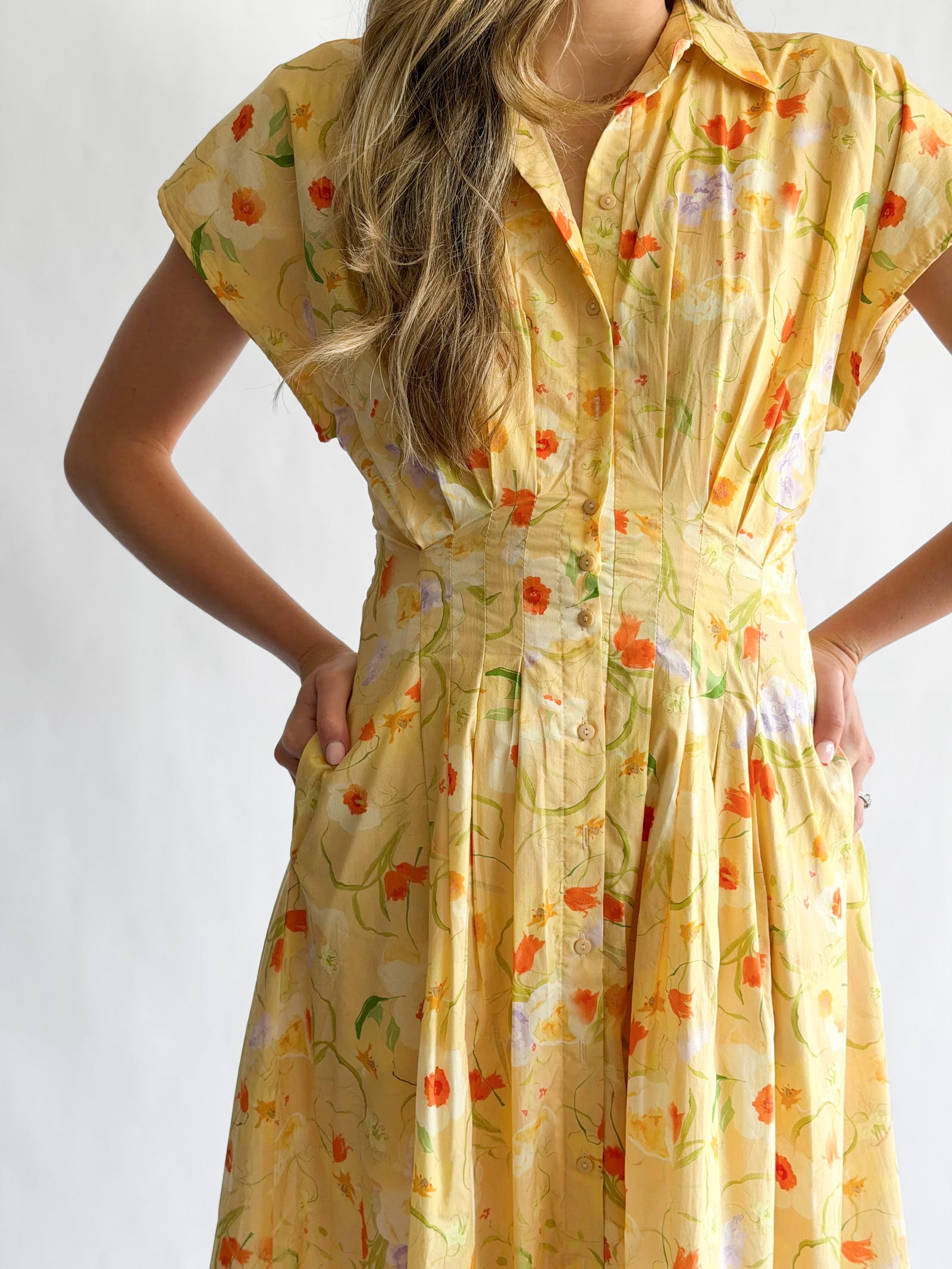 vintage floral yellow dress 'Imani' Buttercup Print Pleated Cotton Mini Do not bleach 5 1950s YELLOW chiffon dress and