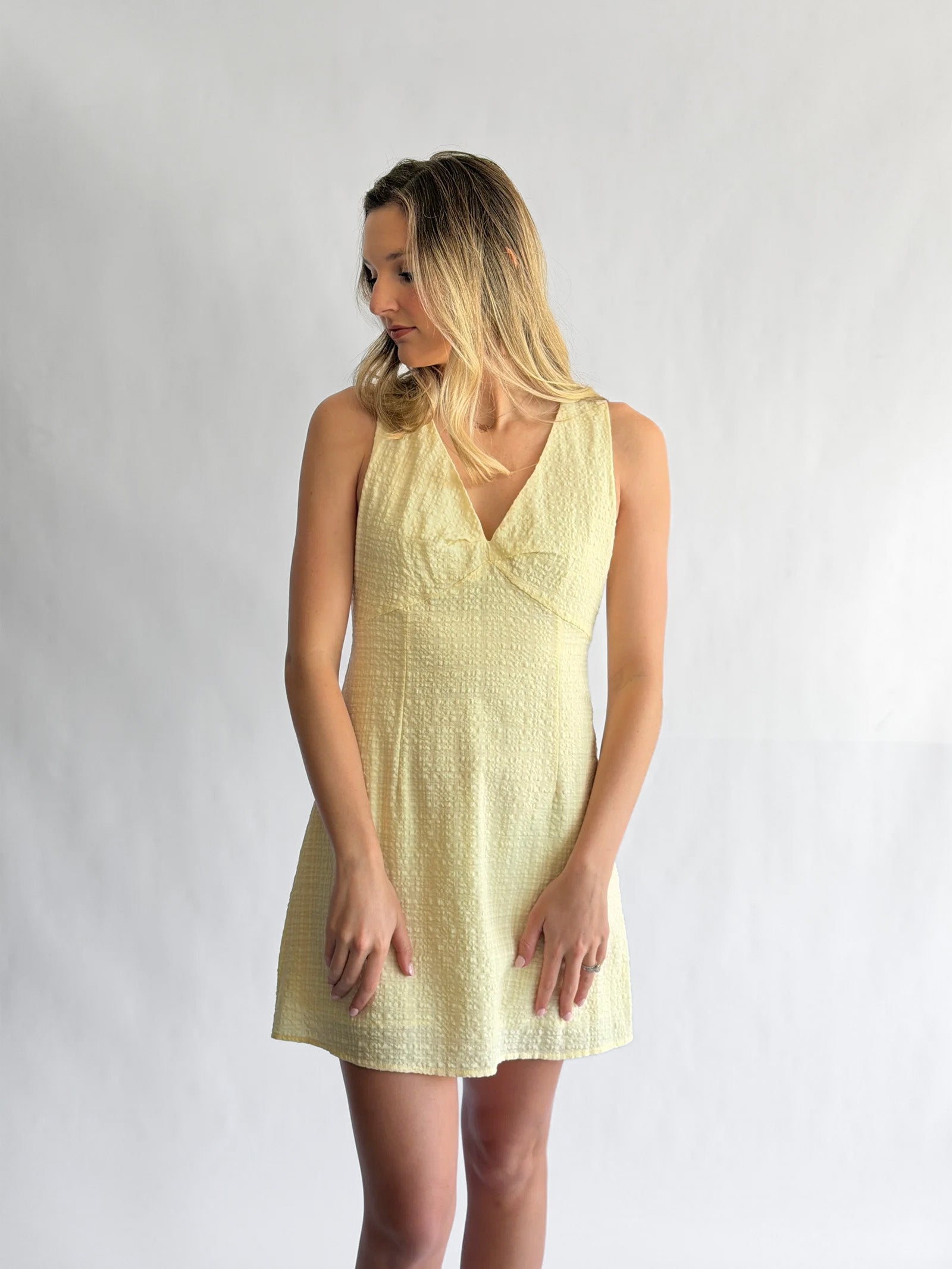 Margot Spring Seersucker Tank Mini Dress (Yellow)