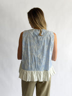 Madeline Blue Stripe Floral Embroidered Peplum Top