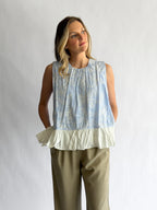 Madeline Blue Stripe Floral Embroidered Peplum Top