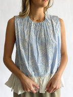 Madeline Blue Stripe Floral Embroidered Peplum Top