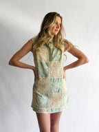 Maisy Sage Crochet Patchwork Collared Mini Dress