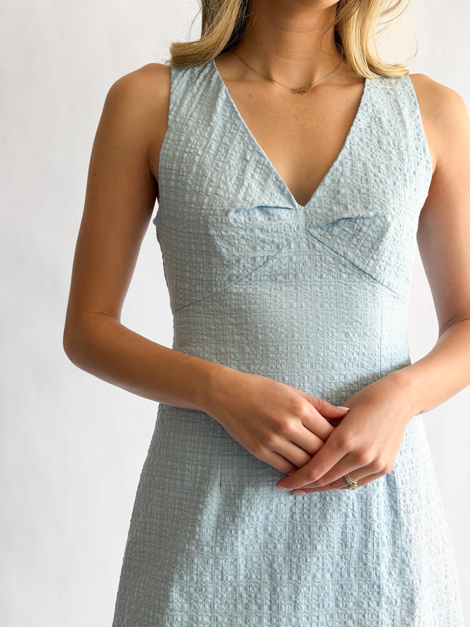 Margot Spring Seersucker Tank Mini Dress (Blue)
