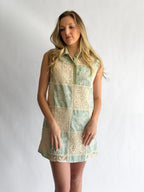 Maisy Sage Crochet Patchwork Collared Mini Dress