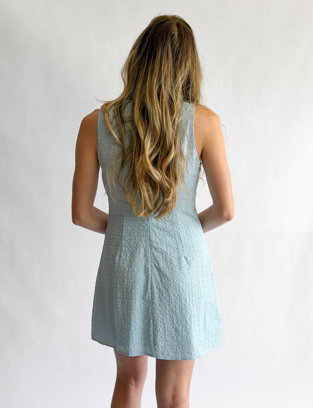 Margot Spring Seersucker Tank Mini Dress (Blue) M