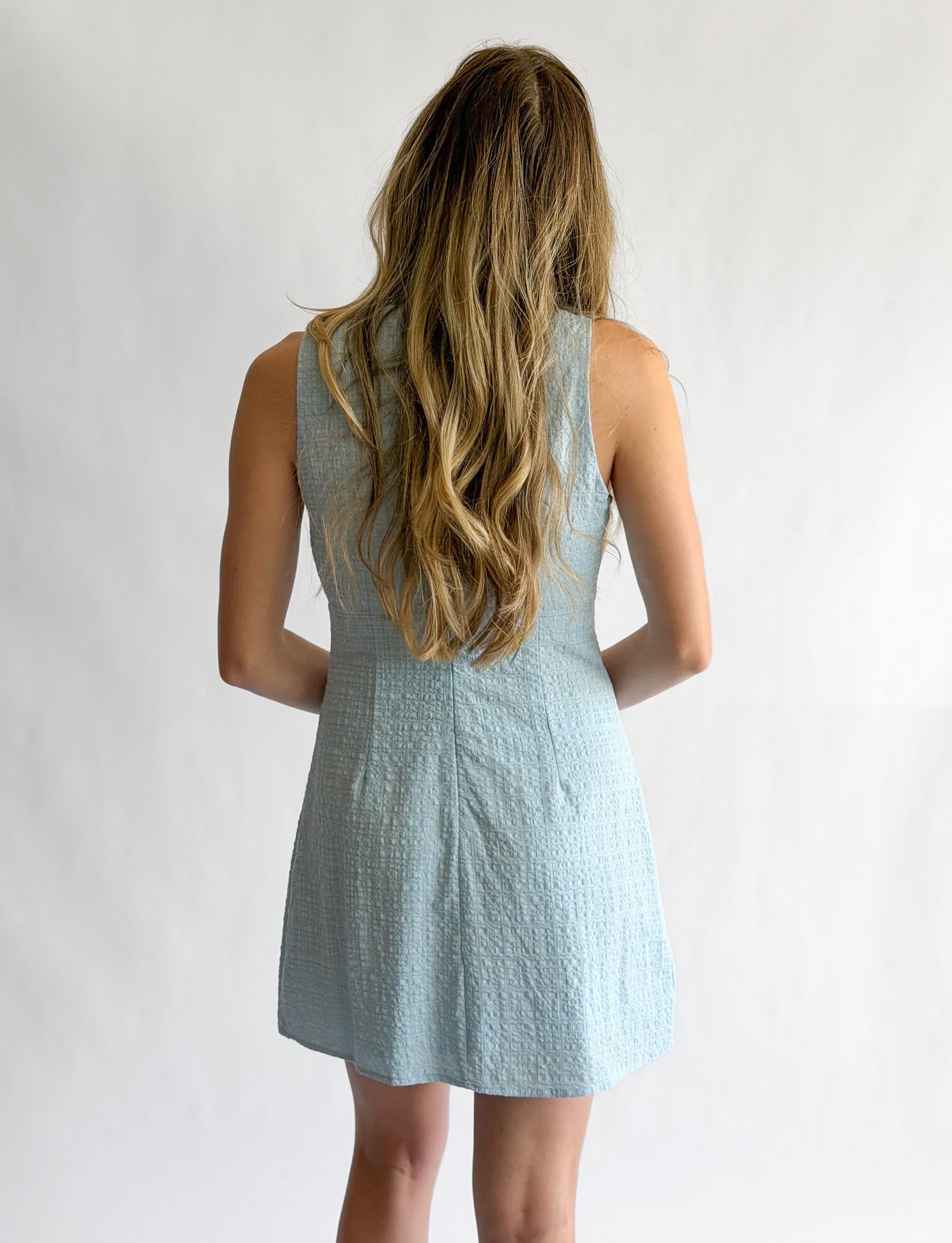 Margot Spring Seersucker Tank Mini Dress (Blue)