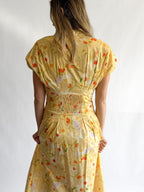 Melody Yellow Floral Pleat Buttoned Midi Dress